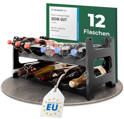 Novaliv Flaschenregal Schwarz für 12 Stück – erweiterbar & stapelbar, Getränkeschrank zur PET-Aufbewahrung, flaches Weinregal für Weinlagerung & Getränkeorganisation, Bottle Organizer, Regal