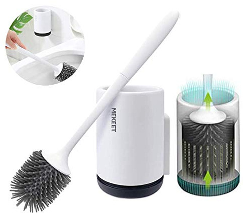 MEKEET Scopino e Supporto per Toilette, Set di spazzole per WC in Silicone Morbido Scopino per la Pulizia della Toilette con Set di Supporti ad Asciugatura Rapida (Wall Mounted)