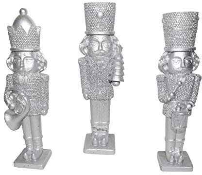 unbekannt 3er Set Nussknacker Dekofigur Silber 16,5 cm Weihnachtsfigur Figur Weihnachtsdeko
