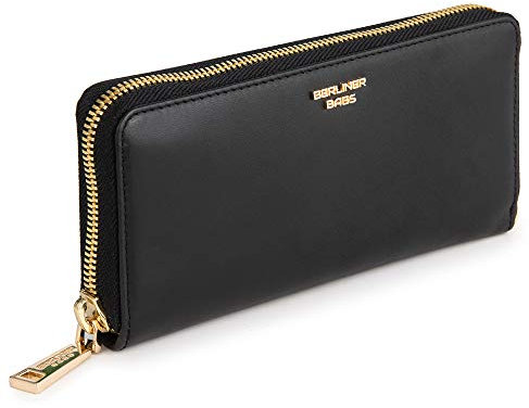 Berliner Bags Premium Geldbörse Lyon, Große Portemonnaie, Geldbeutel aus Leder, mit TüV Geprüfter RFID Schutz, inkl Geschenk-Box, für Damen - Schwarz