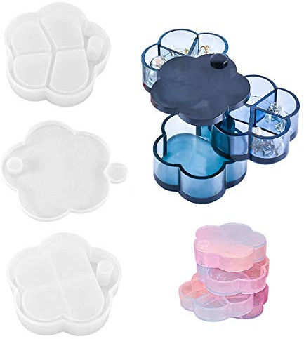 FineInno Silicone Box Mold Rotating Jewellery Box with Cover Mould Flower Shaped Resin Mould Jewelry Casting Craft Epoxy Mould DIY Tools Organisers (Flower Box Molds)