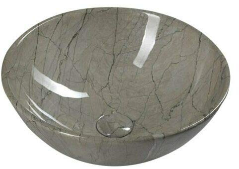 Lavabo da appoggio in ceramica grigio effetto marmo, Ø 42 cm, con valvola di scarico
