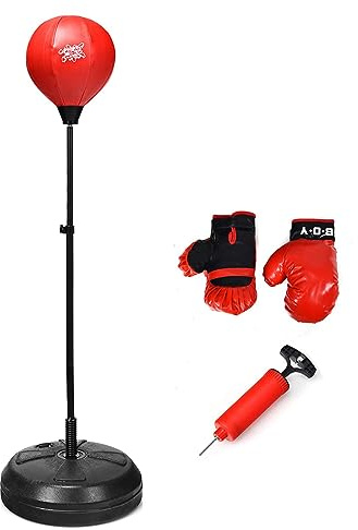DREAMADE Boxsack Kinder mit Ständer, inkl. Boxhandschuhe & Handpumpe, Standboxsack Punchingball, Höhenverstellbar Boxsack Stehend für Kinder ab 8 Jahren