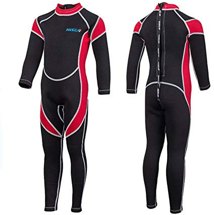XINNI 2.5mm Neoprene Long Sleeve Wetsuit for Kids Cold Water Youth Thermal Full Swimsuit Girls Boys Swimming Snorkeling Surfing Scuba Diving Water Sports Red Size 2