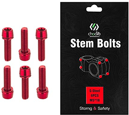 Chooee Schrauben für Fahrradlenker, M5 x 18 mm, Schrauben für MTB/Rennrad, 6 Stück rot