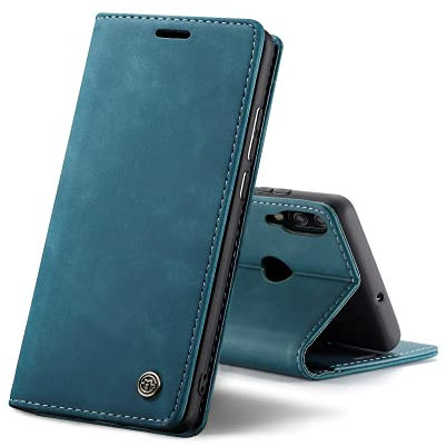 Chocoyi Schutzhülle aus Leder für Huawei P Smart 2019, Schutz aus PU-Leder, Brieftasche, Magnetverschluss, Kartenfächer, Standfunktion, Blau