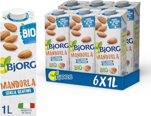 BJORG Bevanda di Mandorla Biologica 6x1L | Bevanda vegetale, senza glutine, basso contenuto di grassi, gusto delicato, prodotto in Italia, bio, vegan