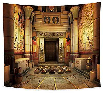 Haoyiyi 150x130cm Alte Ägyptische TapisserieSphinx Anime Ethnische Motive Indoor Szene Mythologie Wandbehang Vintage Kunst Abstrakte Wandteppich Symmetrische Muster Schlafzimmer Dekoration
