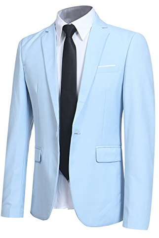 Allthemen Veste Costume Hommes Slim Fit Formal Blazer Hommes Bleu Clair M