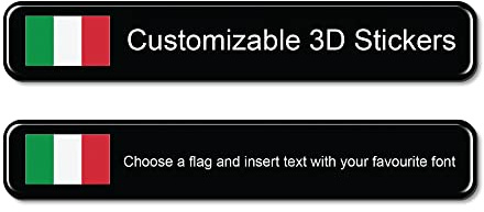 labelbike 2 Adesivi Etichette 3D Personalizzabili Bandiera + Nome | Protezione in Resina, Antigraffio, Decorazione, Impermeabile, per Moto, Casco, Bici, Auto, 1.5x9 cm