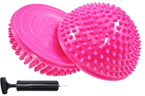 XCZGSS 2 Stück Balance Igel Halbkugel mit Luftpumpe, Großer Gymnastik Igel, Fitness Trittstein Yoga Balance-Kugel für Kinder & Erwachsene, Balancetraining Koordinationstraining (Rosa)