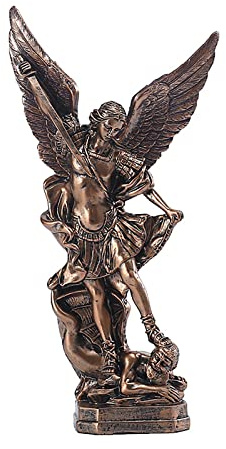 St. Michael San Miguel Arcangel Statue The Great Protector Saint Erzengel Michael besiegt den bösen Drachen Religiöse Sammlerstück Battle Angel Skulptur Christliche katholische Figuren (Bronze)