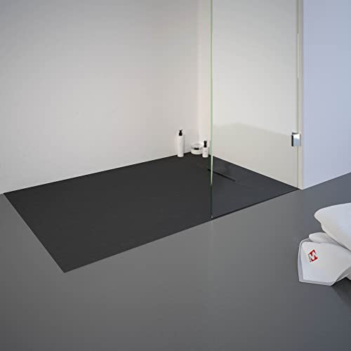 Schulte Duschwanne DWM-Tec mit Steinstruktur Anthrazit 80x120 cm, Mineralwerkstoff, Oberfläche aus Steinstruktur, barrierefrei, extraflach, geringes Eigengewicht