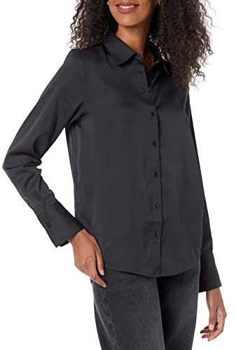 Amazon Essentials kvinnors Classic-Fit Satin Button Down-blus (finns i plusstorlek), svart, Large