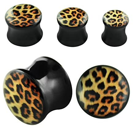 4-20 mm Ohr Piercing Plug Leopard Leo Punk Acryl Mehrfarbig Flesh Tunnel 12 mm