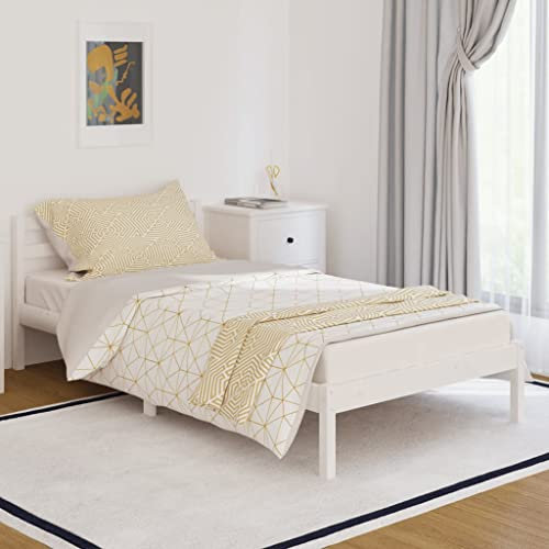 WIFESE Einzelbett Massivholzbett Kiefer 100x200 cm Weiß Jugendbett Bettgestell Betten Palettenbett Bettrahmen mit Komfortables Kopfteil Moderner Stil Langlebig Geeignet für Jedes Schlafzimmer