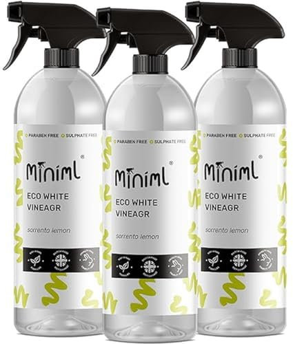 Miniml Eco White Vinegar Cleaning Lemon Scented 3 x 750ml - All Natural Multi-Surface & Multi-Purpose Cleaner, Limescale Remover, Laundry Softener & More - 100% Vegan & Cruelty Free