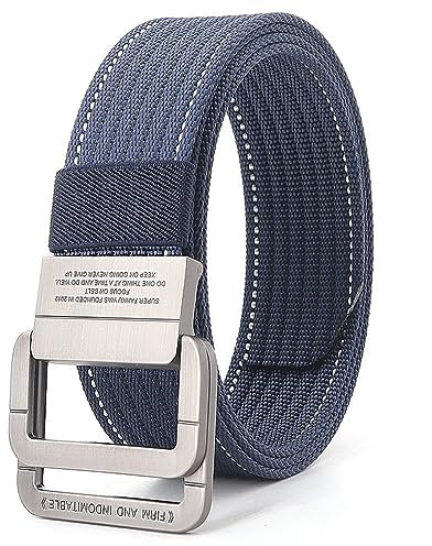 MeiLiSis Gürtel Mit Doppel-D-Ring-Schnalle – Blau-Weiß Gestreifter, Verstärkter Nylon-Imitat-Freizeitgürtel Für Männer Und Frauen, Verstellbarer Längen-Canvas-Taillengurt, Quadratische Doppelring-