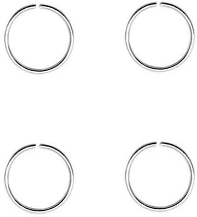 DENI 4 dünne Nasenringe ohne Verschluss, 925er Sterlingsilber, großer Innendurchmesser von 9 mm, dünn 0,6 mm dick, Silber
