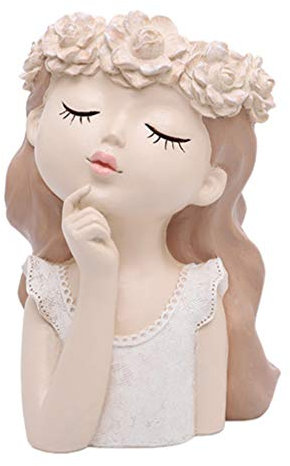 DELURA Kopf-Pflanztopf, Kunstharz, Mädchenkopf, Statue, Vase, Skulptur, Pflanztopf, dekorativer Blumentopf, Pflanzenbehälter, Pflanzvase for Desktop, Garten, Tischdekoration/327