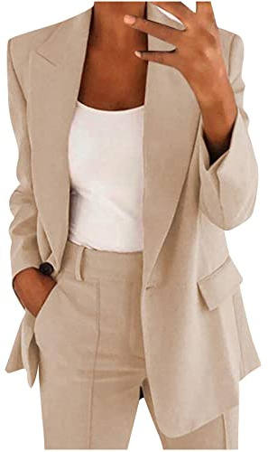 Tailleur Femme 2 Pièces Chic et Élégant - Ensemble Veste Blazer et Pantalon Slim Fit - Couleur Unie - Formel Bureau Travail - Col Revers