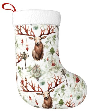 cfpolar Weihnachtsstrümpfe, Rentier, grüne Blätter, 45 cm, Weihnachtsbaum-Hängestrumpf, Weihnachtsdekoration, Ornamente, Strümpfe, klassischer Geschenkhalter für Famliy Home Party Urlaub Jahreszeit