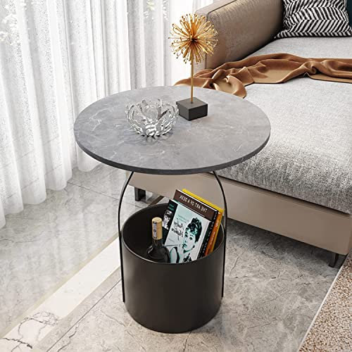 Moderner runder Couchtisch aus Kunstmarmor mit Ablagefuss – stilvoller Sofatisch, Wandtisch, runder Couchtisch