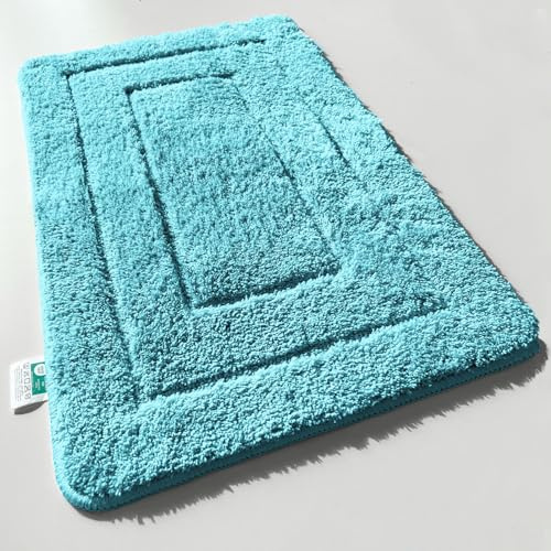 KARAT Badteppich Atlantis - extra flauschig & schnelltrocknend - Badezimmerteppich mit rutschsicherer Rückseite - Badematte Duschvorleger (Türkis, 70 x 120 cm)