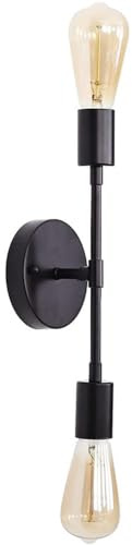 Applique Da Parete Interno Moderno Vintage Industrial, 2 Luce Specchio Bagno, Lampada Da Parete Interni Camera Da Letto Comodino, E27 (Lampadina Non Inclusa) (Nero)