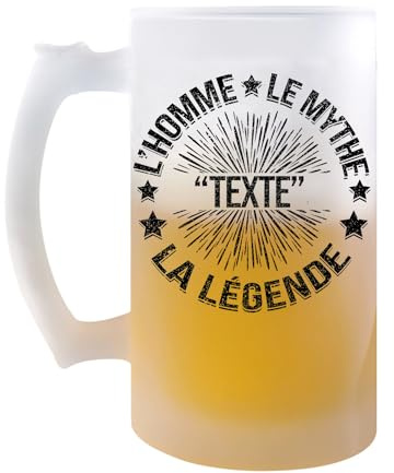 Planetee Chope de bière Prénom Personnalisable - Verre à bière Pinte Cadeau Remerciement Retraite Anniversaire Saint Valentin Noël (Mythe Légende Rond)