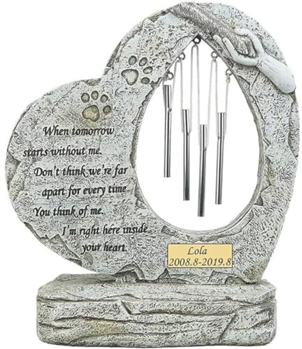 JHB Pietre commemorative personalizzate per cani da compagnia con campane a vento Pietre da giardino per cani Marcatori di tombe Simpatia Regali commemorativi per cani Lapide per gatti Lapide per cani