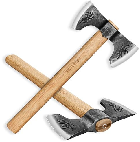 Dream Reach Axt Beil Set - Wikinger Äxte Handgemachte Doppelaxt, Camping Beil Outdoor Spaltaxt mit Holzgriff für Garten Männer Geschenke
