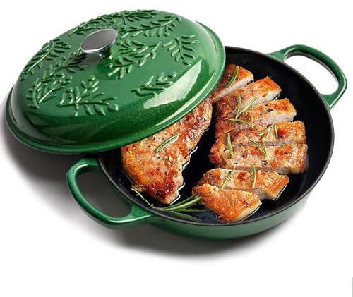 Mswborml Grande Forno Olandese in Ghisa Smaltata, 2.6 Litri Pentola Ghisa Smaltata Ovale, 26 cm Pentola in Ghisa con Coperchio per Forno, Casseruola in Ghisa Cocotte da Forno, Verde Scuro