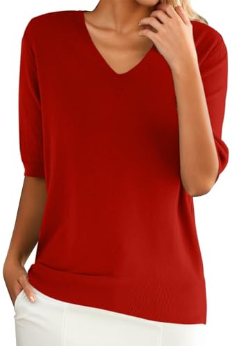 PODOLIXIA Jersey de verano para mujer, suéter de manga corta para mujer, suéter de manga corta para mujer, camiseta de punto para mujer, verano, sudadera de punto ligera, elegante, suéter de punto con