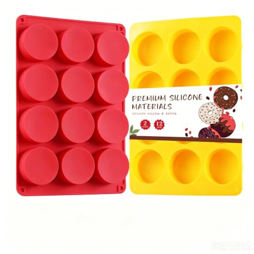 Vituer - 2 moldes de silicona para galletas de chocolate Oreo, 12 cavidades, redondos, para Oreo, dulces, chocolate, galletas, mini pastel y gelatina, aptos para lavavajillas (rojo + naranja)