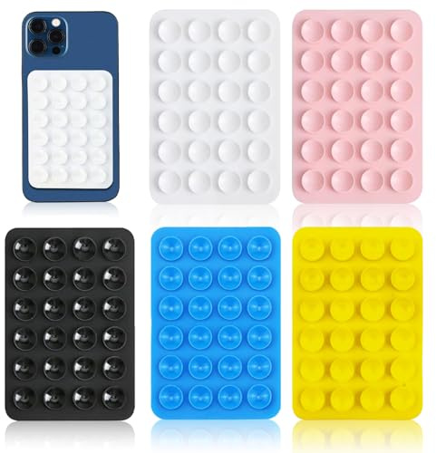 5PCS Silicone Suction Phone Case Mount,Non Slip Suction Cup pad Mount，Sticky Mirror Shower Phone Holder Compatible with iPhone and Android (Black，white)