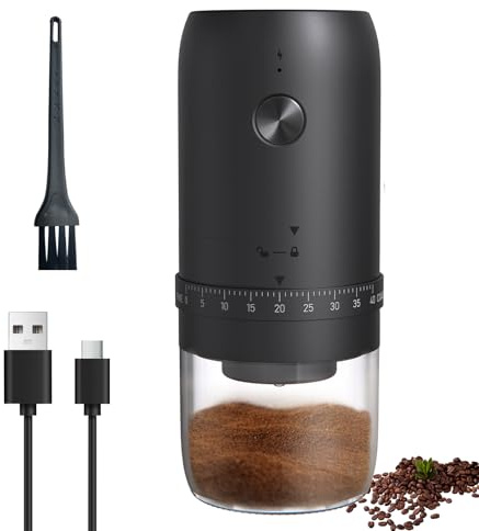 Portable Electric Burr Coffee Grinder with 40 Adjustable Settings, Small Electric Rechargeable Mini Coffee Grinder with Multiple Grinding Settings