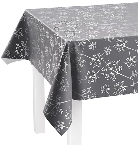LILENO HOME Bordsduk tvättbar som metervara 240 x 140 cm (skärkant) i maskros antracitmotiv – vaxduk vattenavvisande perfekt som bordsduk eller bordslöpare för öltält-set