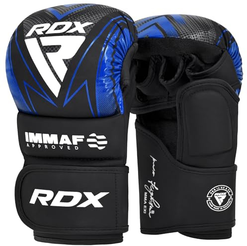Guanti da Sparring e Grappling RDX, Approvati IMMAF, Design Ibrido di Grado Professionale per Livello Competitivo e Allenamento, Palmo Aperto e Ventilato, Cinghie da Polso Regolabili, Arti Marziali