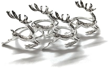 Climple Serviettenringe Set von 4 - Hirsch Silber Serviettenringe - Elegante dekorative silberne Serviettenringhalter Schnallen für Urlaub, Erntedankfest, Weihnachten Tischdekorationen