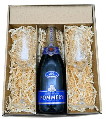 Coffret Or : Pommery – Champagne – Brut et 2 Flûtes « carr頻 – (1x75cl)
