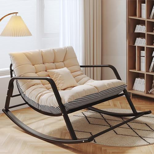 Gepolsterter Schaukelstuhl für drinnen und draußen, Wohnzimmer, Kinderzimmer, Veranda, Garten, Hinterhof, Weiß, Hahnentritt