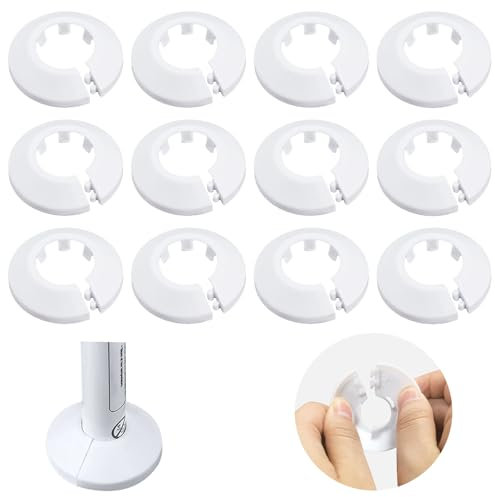 12 PCS White Radiator Pipe Covers - Small Radiator Caps and Collars for 15mm Water Pipes