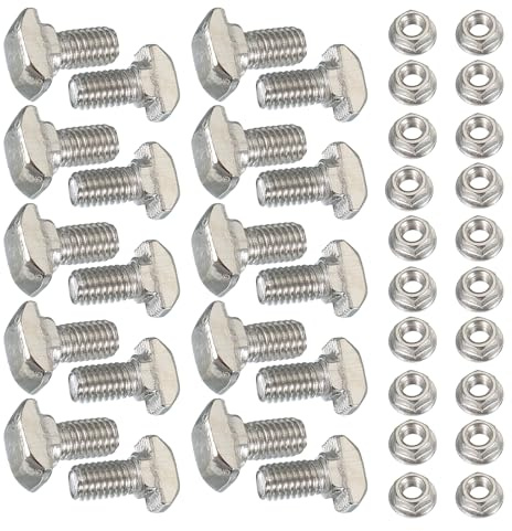 PATIKIL Vis de fente en T M5 x 10 mm, 20 ensembles de boulons à tête de marteau à encastrer avec écrous hexagonaux à bride et vis coulissante pour profilé en aluminium de série 20, argent