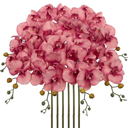 Oairse 6PCS Artificial Orchid Stems 81cm Tall Red Silk Phalaenopsis Flowers with 5 Blooms Faux Orchids Flower for Home Office Wedding Floor Vase DIY Floral Arrangements Housewarming Gift