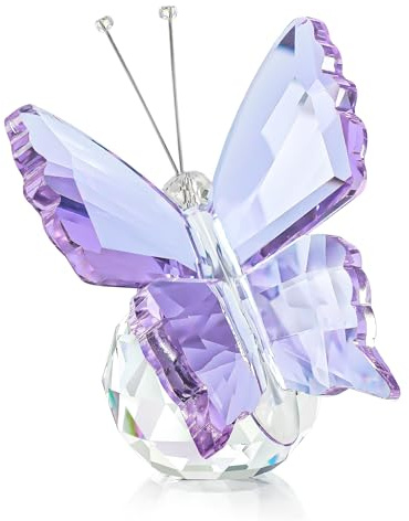 H&D HYALINE & DORA Lila Schmetterlingsfigur aus Kristallglas, Schmetterling mit Kristallkugelsockel, Kristalltier Sammelfiguren, Geschenke für Frauen | Kristall-Schmetterling, lila, auf Kugelsockel, handgefertigt. Tischdeko & Sammlerstück für Wohnzimmer, Büro oder Vitrine.