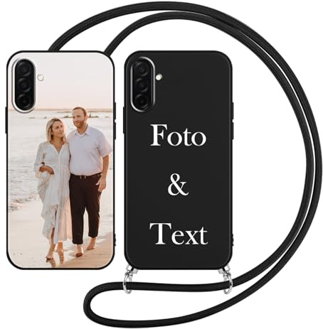 Yoedge Handykette Personalisierte Handyhülle für Samsung Galaxy A56 Schwarz Hülle mit Band Kordel 6,7, Selbst Gestalten Personalisiert mit Foto Bild Text Schutzhülle Cover für Samsung A56 Case