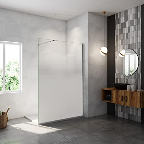 AICA paroi de douche à l'italienne 100x200cm Modèle Brume, avec barre de stabilisation 73-120cm en carré, paroi douche fixe en 8mm verre de sécurité
