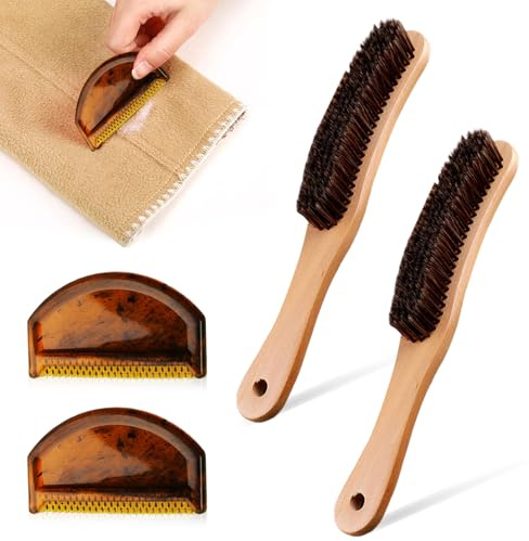 4 PCS Clothes Brush, Wooden Lint Brush Reusable Cashmere Comb Clothes Brush Fluff Remover for Pet Hair Wool Pilling Comb for Suits Wool Velvet Suede Hat Sofa