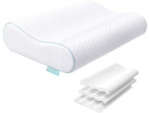 Releep Almohada Ortopédica de Espuma Viscoelástica de Altura Ajustable, Ergonómica, para Dolor de Cuello y Migraña, Antirronquidos, 35 x 60 cm, Blanc–suave